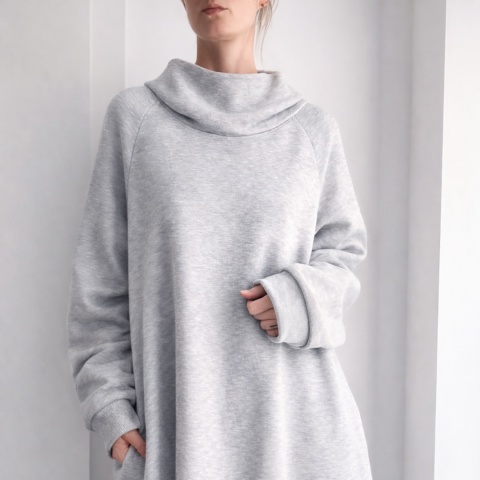 Sukienka oversize z kapturem i kieszeniami szara dresowa