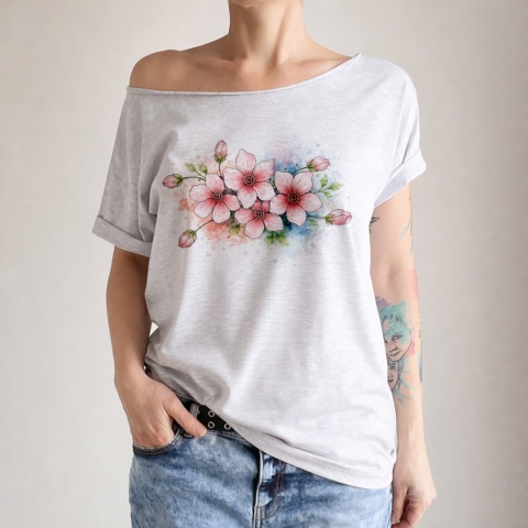 Kwiaty jabłoni w akwareli Szary Oversize