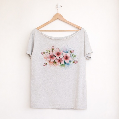 Kwiaty jabłoni w akwareli Szary Oversize