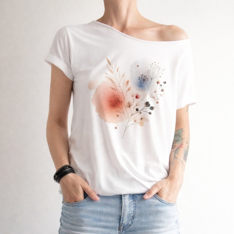 Delikatne akcenty botaniczne w akwareli Biały Oversize