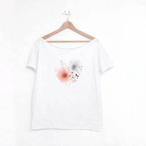 Delikatne akcenty botaniczne w akwareli Biały Oversize