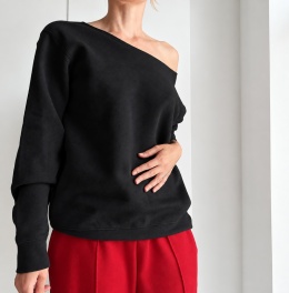 Bluza damska oversize Max z dekoltem w łódkę – czarna