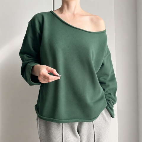 Bluza damska oversize bez ściągaczy - butelkowozielona