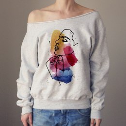 Bluza damska oversize z akwarelowym nadrukiem twarzy To ja – szara