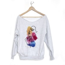 Bluza damska oversize z akwarelowym nadrukiem twarzy To ja – szara
