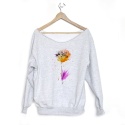 Bluza damska oversize z botanicznym nadrukiem kopru – szara – pojedynczy egzemplarz