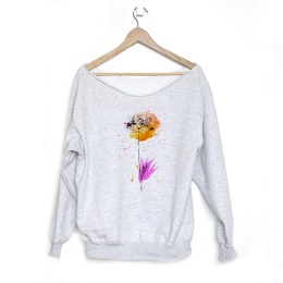 Bluza damska oversize z botanicznym nadrukiem kopru – szara – pojedynczy egzemplarz
