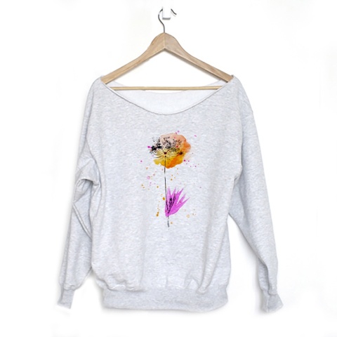 Bluza damska oversize z botanicznym nadrukiem kopru – szara – pojedynczy egzemplarz