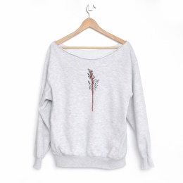 Bluza damska oversize z botanicznym nadrukiem trawy – szara
