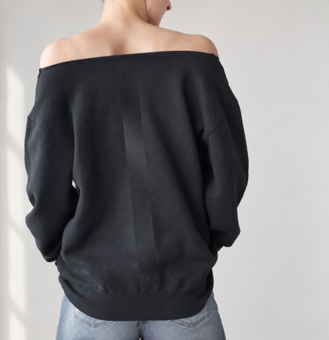 Bluza damska oversize z czarnym nadrukiem kreski z tyłu – czarna