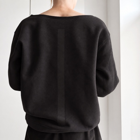 Bluza damska oversize z czarnym nadrukiem kreski z tyłu – czarna