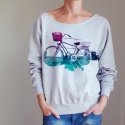 Bluza damska oversize z kolorowym nadrukiem roweru – szara