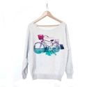 Bluza damska oversize z kolorowym nadrukiem roweru – szara