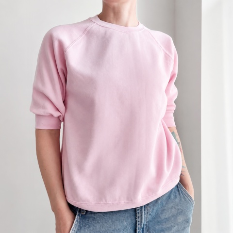 Bluza damska oversize z rękawem do łokcia – jasnoróżowa