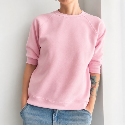 Bluza damska oversize z rękawem do łokcia – jasnoróżowa