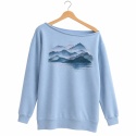 Bluza damska oversize z nadrukiem japońskiego pejzażu – pudrowo-niebieska
