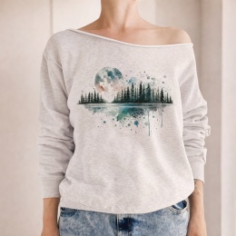 Bluza damska oversize z nadrukiem księżyca i lasu – szara