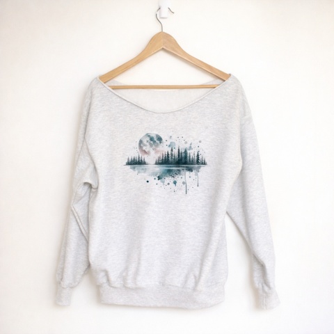 Bluza damska oversize z nadrukiem księżyca i lasu – szara