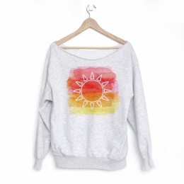 Bluza damska oversize z nadrukiem słońca – szara gruba