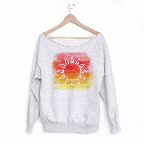 Bluza damska oversize z nadrukiem słońca – szara gruba