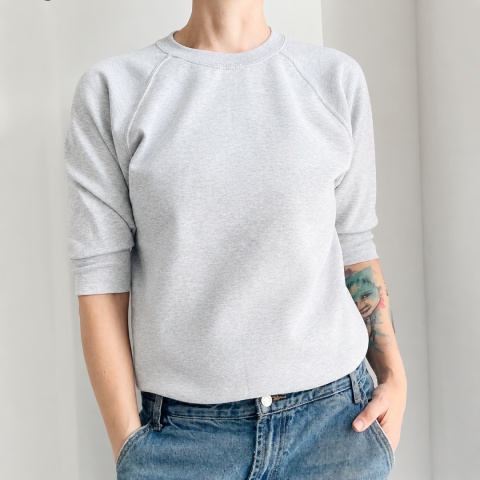 Bluza damska oversize z rękawem do łokcia – szary melanż