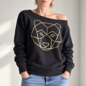 Bluza damska oversize ze złotym geometrycznym misiem – czarna