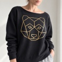 Bluza damska oversize ze złotym geometrycznym misiem – czarna