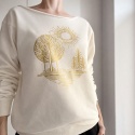 Bluza damska oversize ze złotym nadrukiem krajobrazu – waniliowa