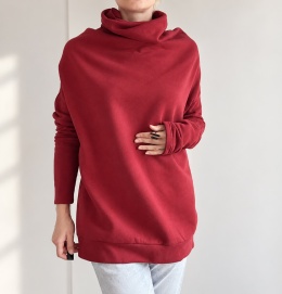 Bluza damska oversize Buka z golfem – bordowa