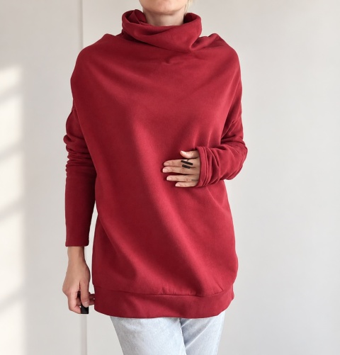 Bluza damska oversize Buka z golfem – bordowa