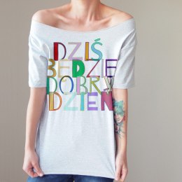 Koszulka damska oversize z napisem Dobry dzień – szara