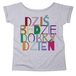 Koszulka damska oversize z napisem Dobry dzień – szara