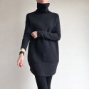 Sukienka Wąski rękaw czarna Golf Midi