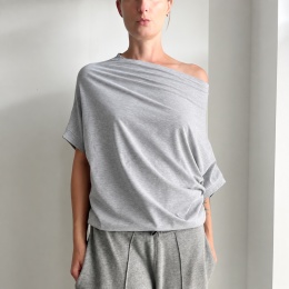 Bluzka damska oversize ze stójką – szary melanż