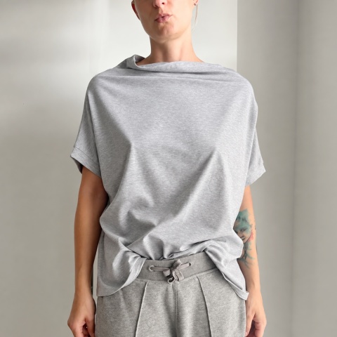 Bluzka damska oversize ze stójką – szary melanż
