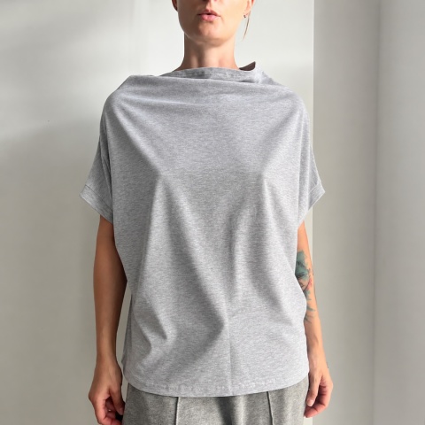 Bluzka damska oversize ze stójką – szary melanż
