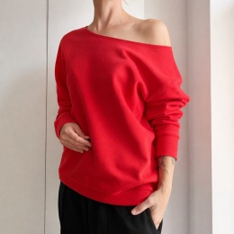 Bluza damska oversize Max z dekoltem w łódkę – czerwona – pojedynczy egzemplarz