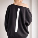 Bluza damska oversize z białym nadrukiem kreski z tyłu – czarna