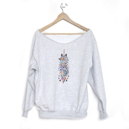 Bluza damska oversize z boho nadrukiem lisa – szara