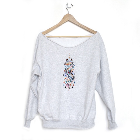 Bluza damska oversize z boho nadrukiem lisa – szara