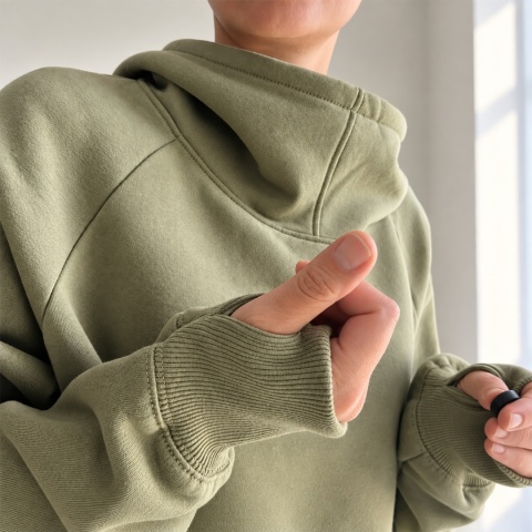 Bluza damska oversize z dużym kapturem i dziurkami na kciuki – blada oliwka