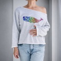 Bluza damska oversize z kolorowym nadrukiem kaszalota – szara gruba bez ściągaczy