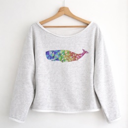 Bluza damska oversize z kolorowym nadrukiem kaszalota – szara gruba bez ściągaczy