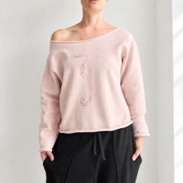 Bluza damska oversize z nadrukiem konika morskiego rose gold – pudrowy róż