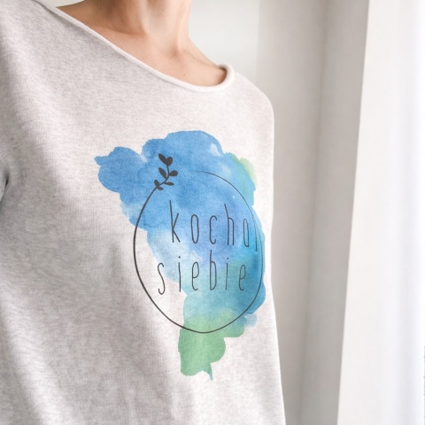 Bluza damska oversize z napisem Kochaj siebie - szara