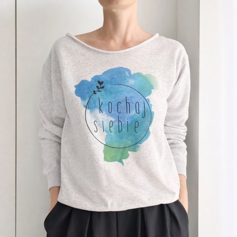 Bluza damska oversize z napisem Kochaj siebie - szara
