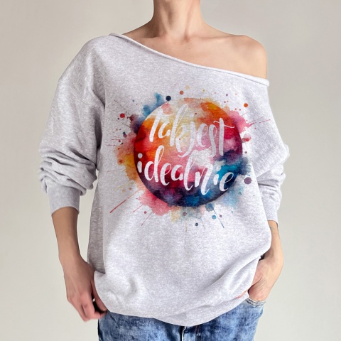 Bluza damska oversize z napisem Tak jest idealnie – szara.