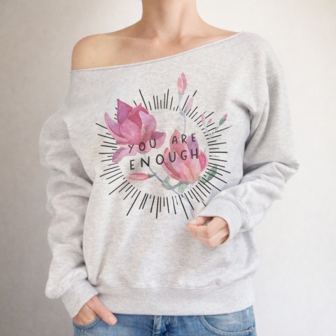 Bluza damska oversize z napisem You are enough – szara