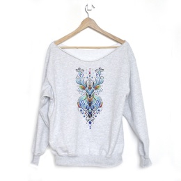 Bluza damska oversize z nordyckim nadrukiem jelenia – szara