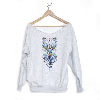 Bluza damska oversize z nordyckim nadrukiem jelenia – szara